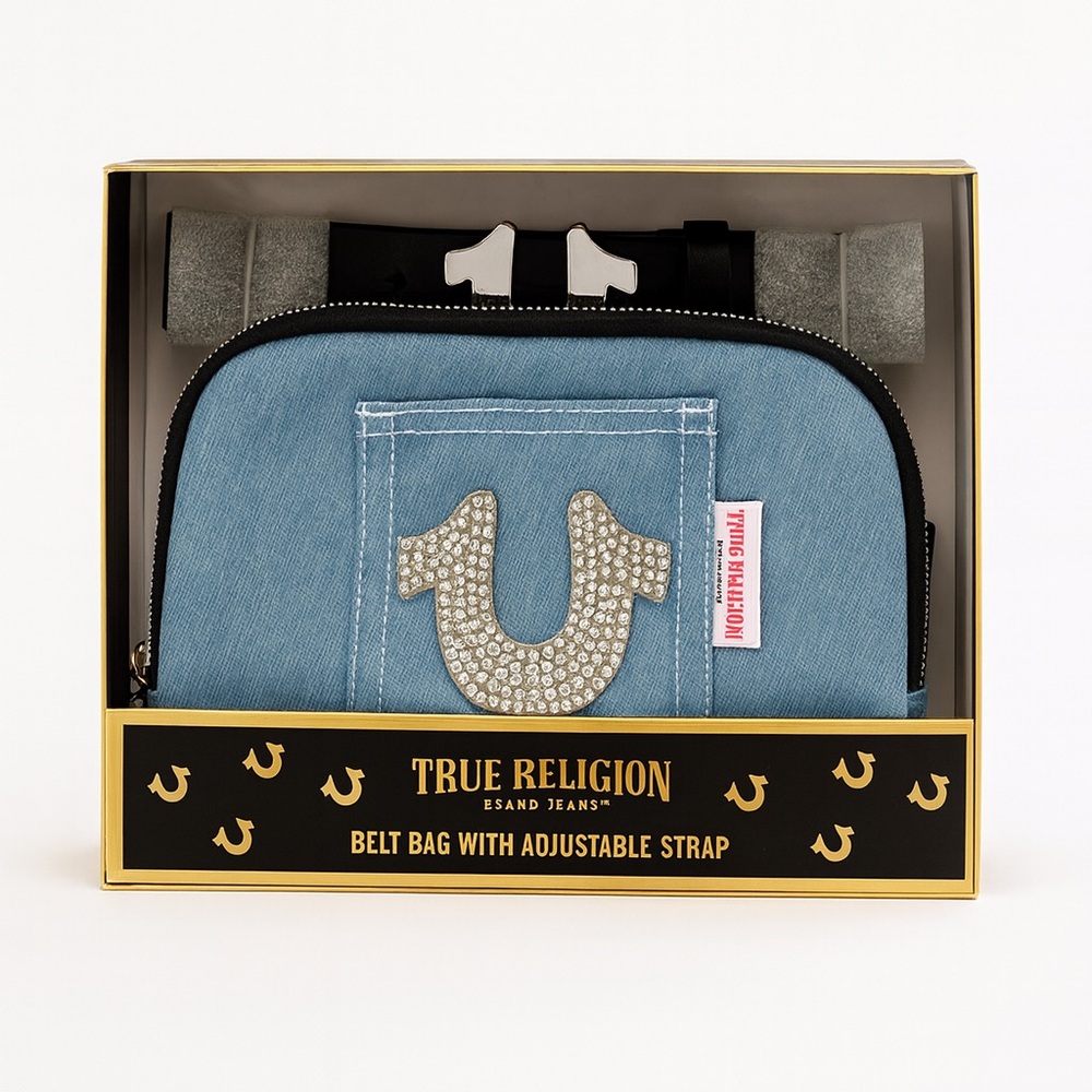 True Religion Blue Belt Bag with Adjustable Strap